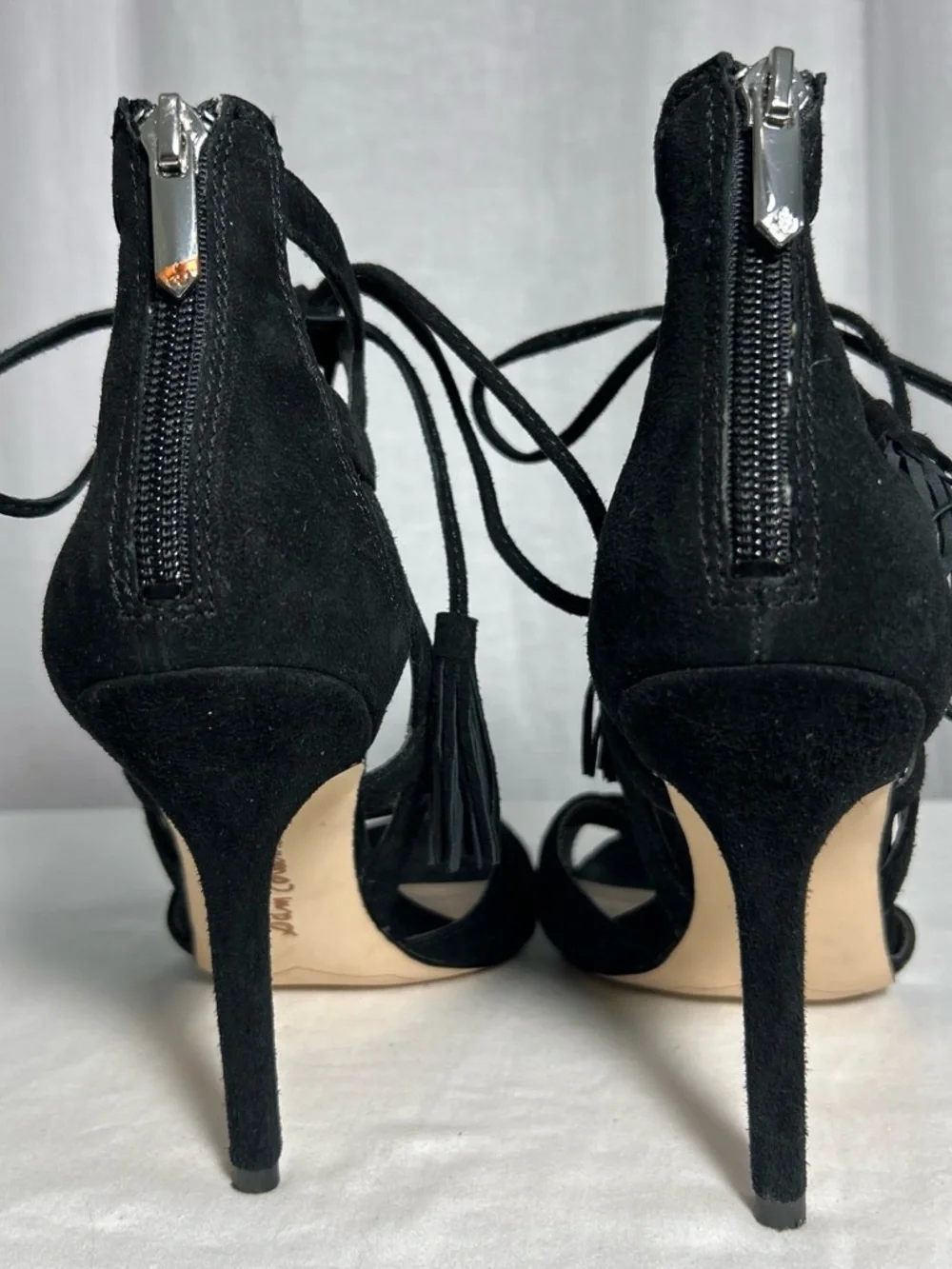 Sam Edelman | Black Suede Lace-Up | High Heel Sandals | Tassel | Size 8